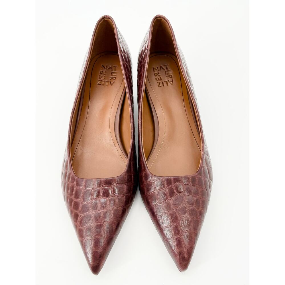 Naturalizer Natalia Croc Embossed Burgundy Kitten Heel Pumps 11WW NIB Wide